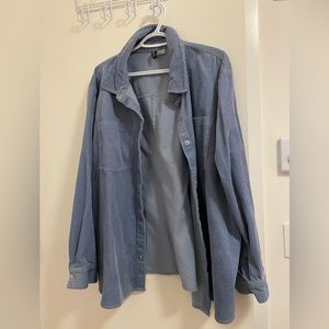 h&m oversized blue corduroy button-up collared shirt
